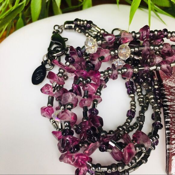 Designer Artisan CG Amethyst Purple Art Glass Necklace 4418 - Picture 3 of 9